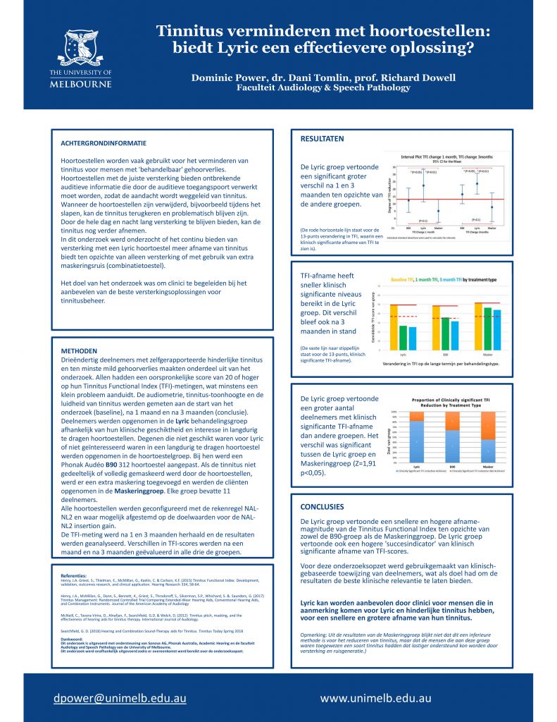 Resultaten Tinnitus onderzoek universiteit Melbourne